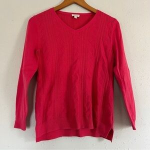 Talbots Pink V-Neck Cable Knit Sweater Small Petite Casual Comfy SP